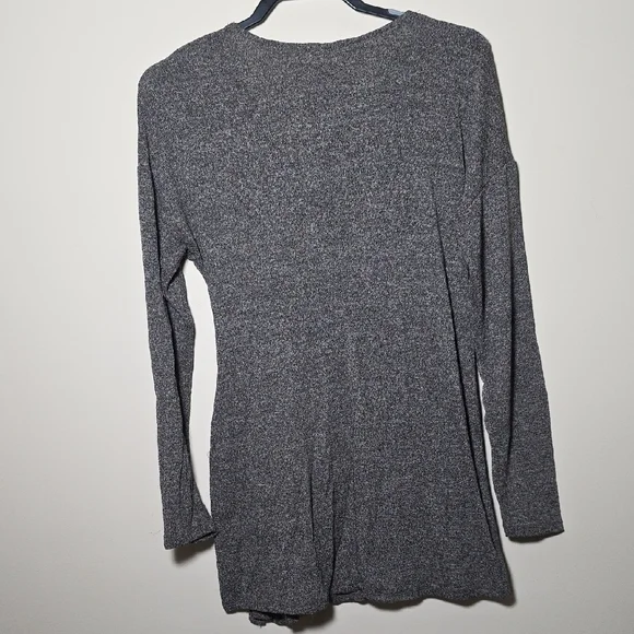 Lush Heathered Taupe Knit Wrap Dress Long Sleeve Tie Waist Mini - Picture 4 of 5